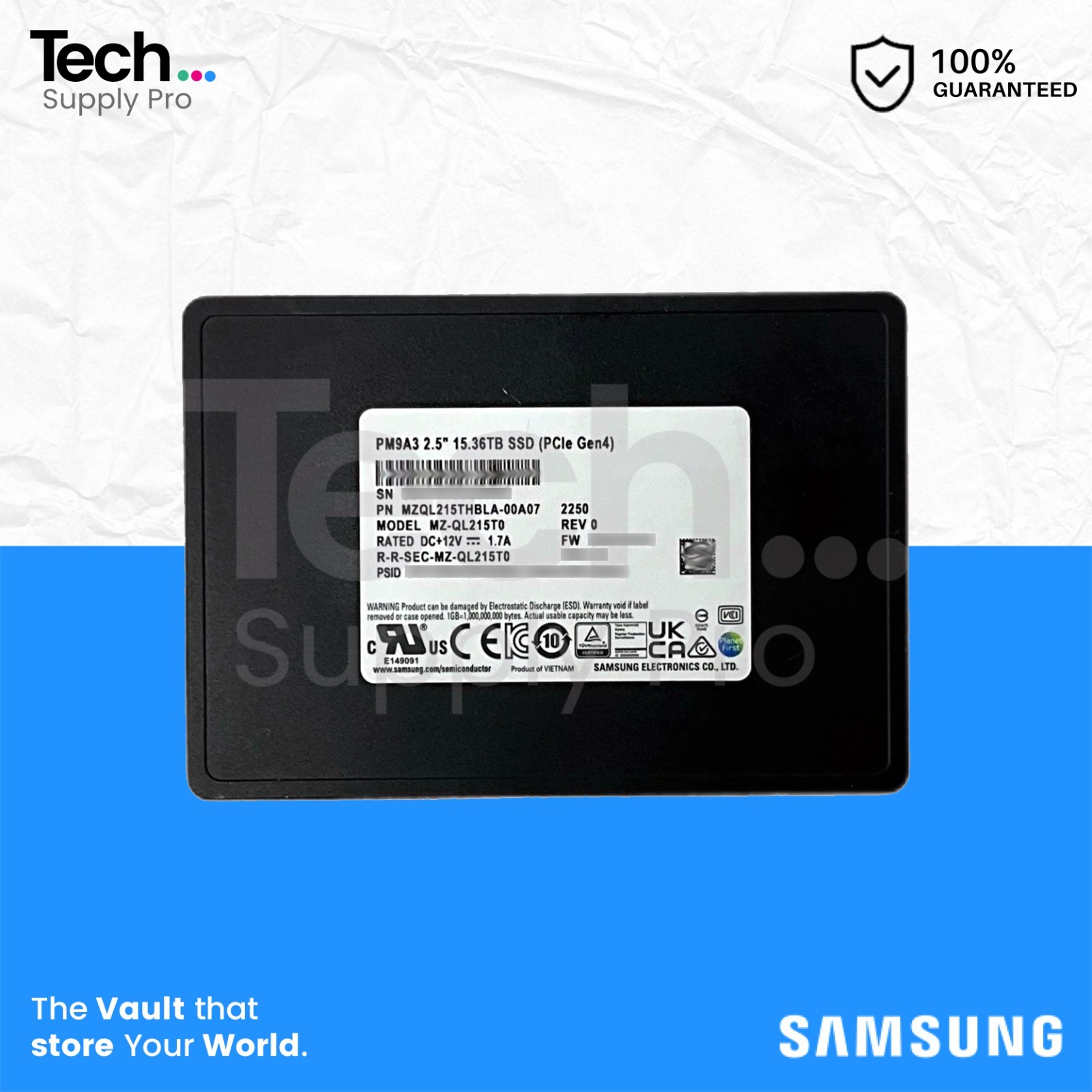 MZ-QL215T0 Samsung PM9A3 15.36TB PCIe NVMe U.2 2.5" Solid State Drive