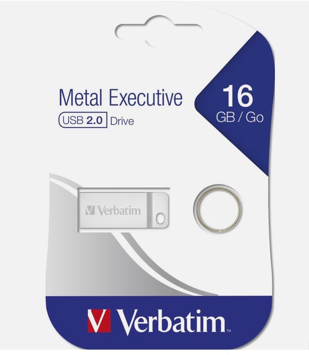Verbatim 16GB Metal Executive USB Flash Drive - Silver - 98748