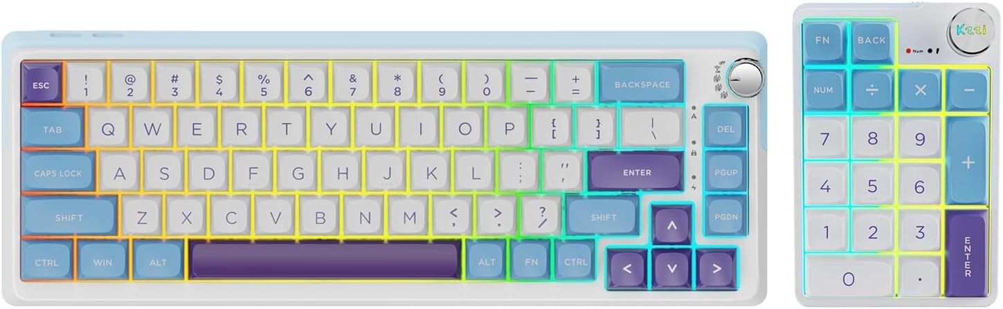 K68 Pro Gaming Keyboard, Layout Compact Wireless Mechanical Keyboard, Blue-White