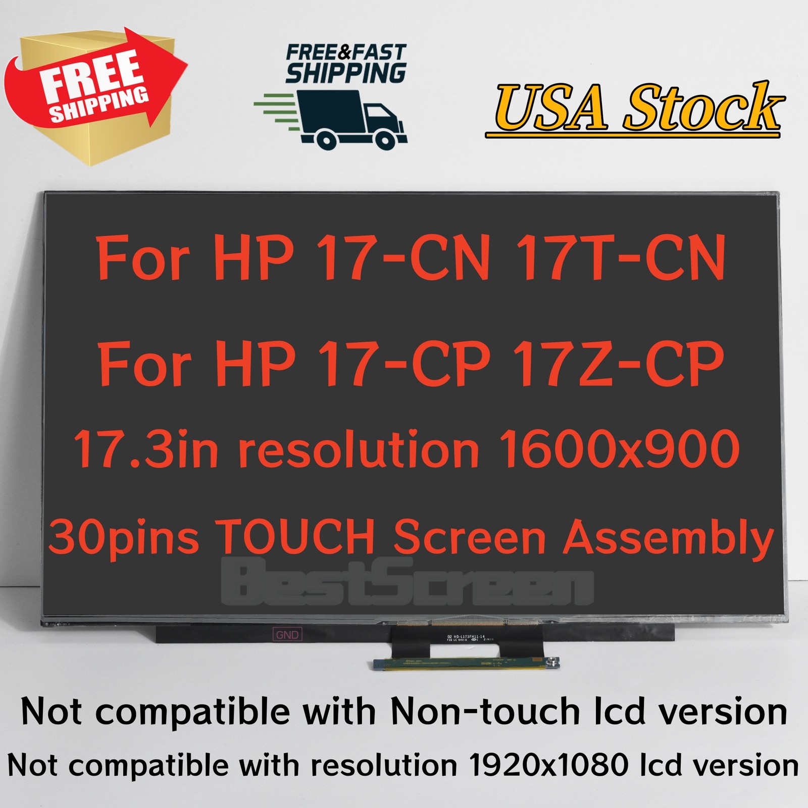 P25426-001 For HP 17-CP3155CL 17.3'' Touch HD LCD Screen eDP 30-Pin Grade A