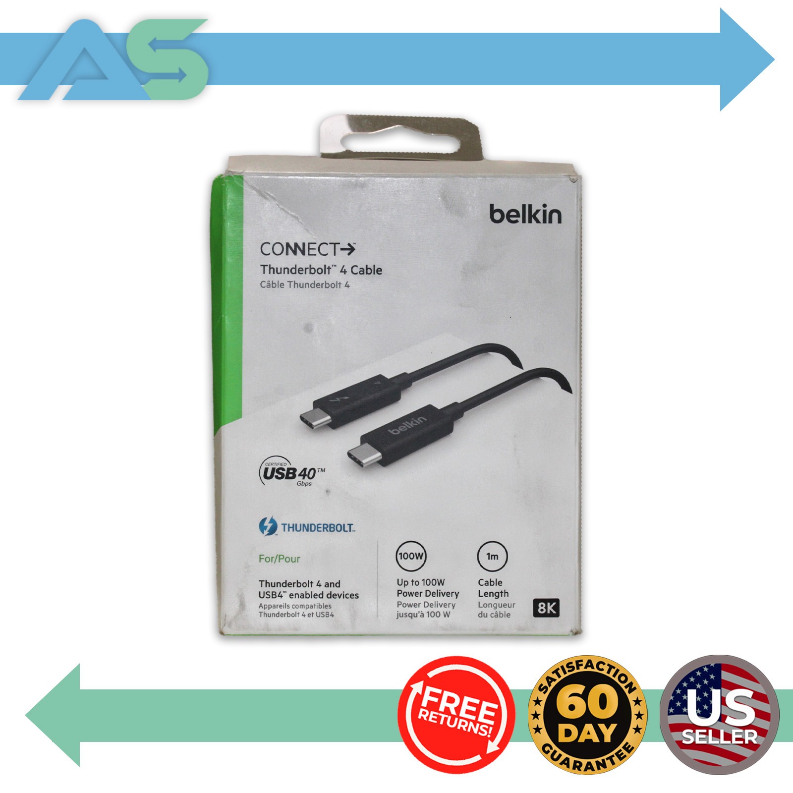 Belkin Connect INZ003bt1MBK Thunderbolt 4 Cable 3.3 ft Lightning-Fast Power