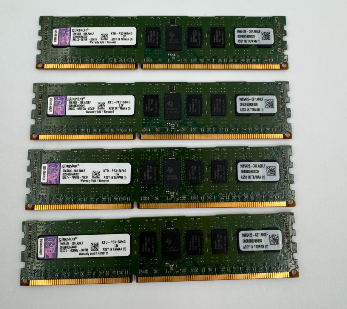 Kingston 16GB 4x4GB DDR3-1600 ECC RDIMM KTD-PE3168/4G 240-Pin Server RAM