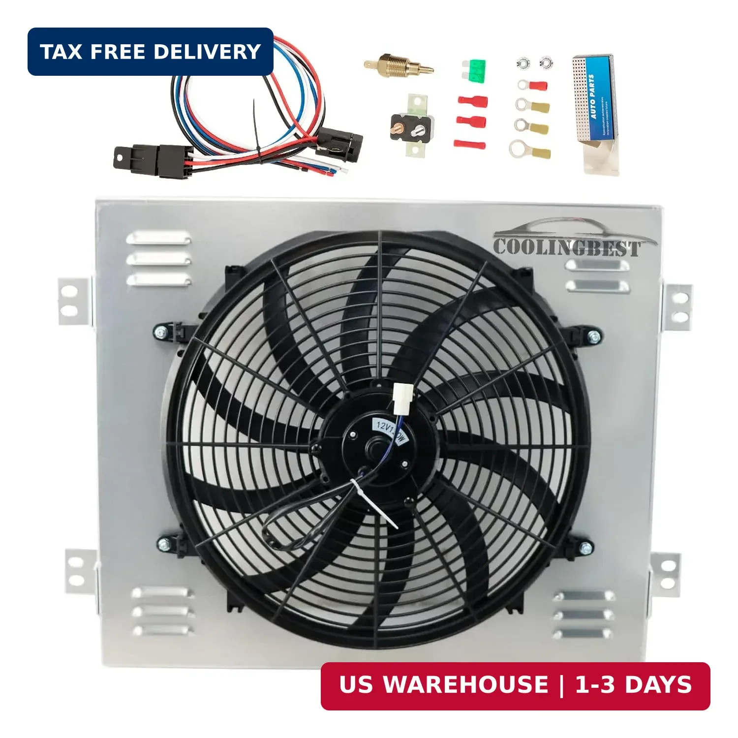 Aluminum Radiator Shroud Electric Fan for 1960-1962 1961 Chevy C10 C20 C30 K10 K