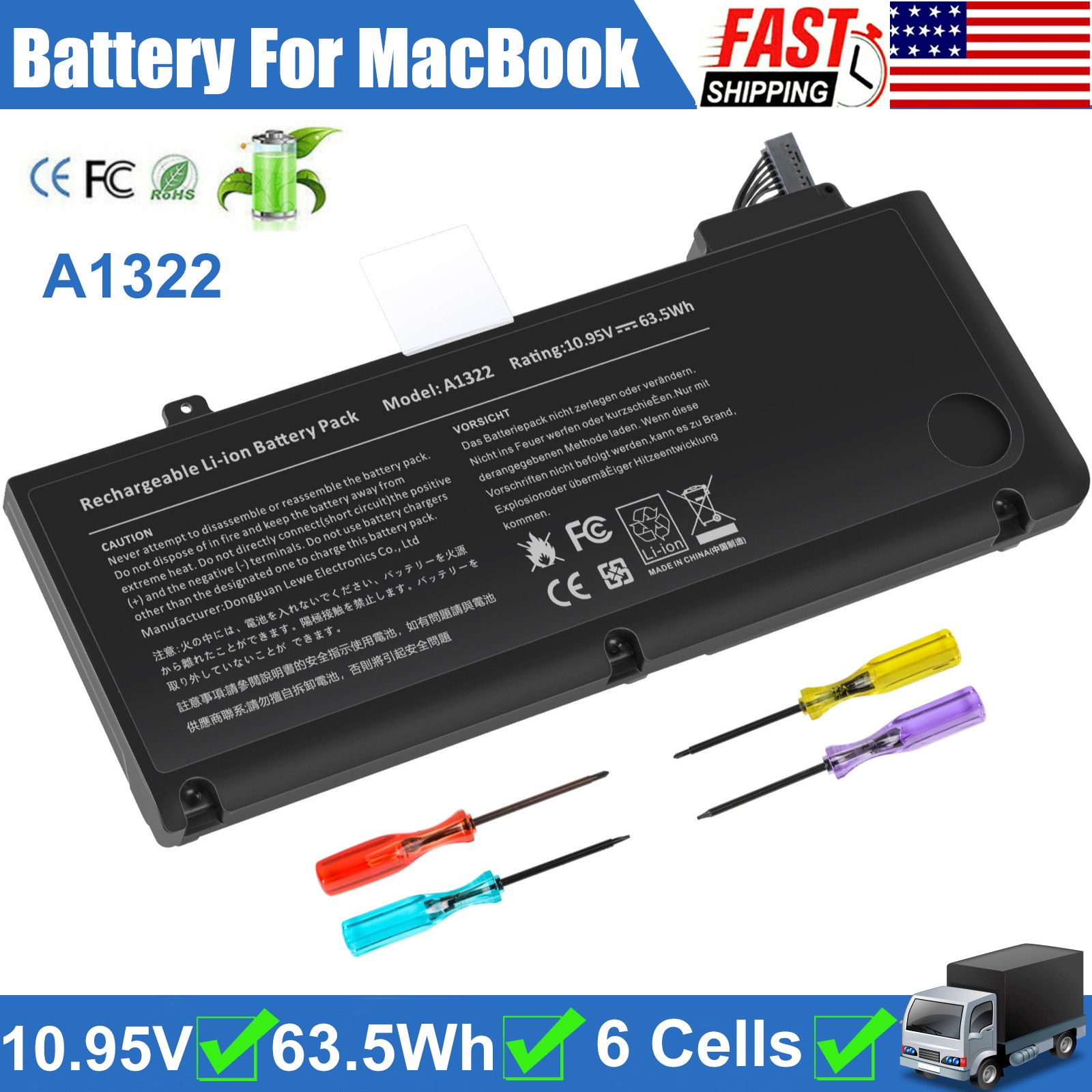 ✅A1322 Battery For Macbook Pro 13" A1278 Mid 2009/2010/2011/2012 TOP Quality US