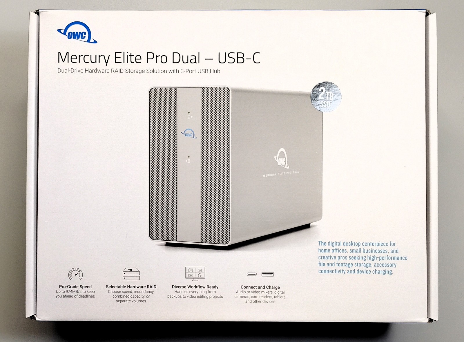 NEW 2.0TB OWC Mercury Elite Pro Dual *SSD* with 3-Port Hub 2-Drive RAID *READ*