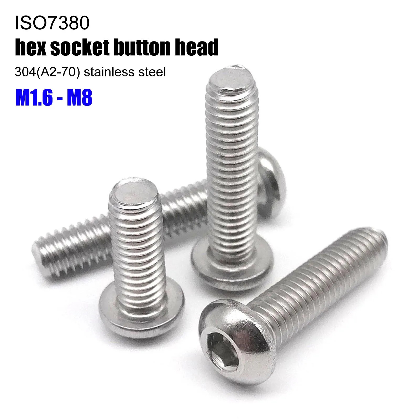 ISO7380 304 Stainless Steel Button Head Allen Screws M1.6-M8 3-100mm Bolts