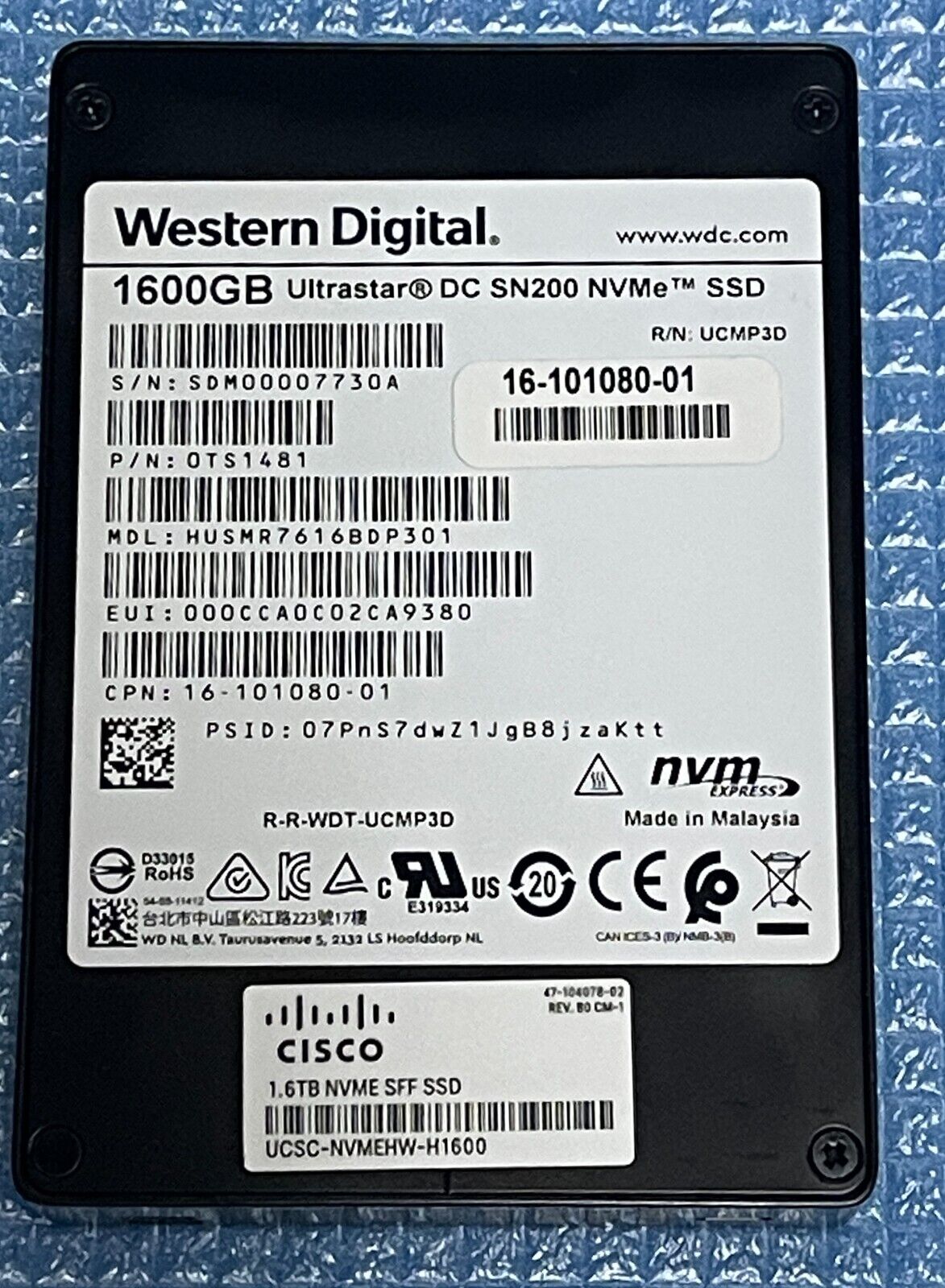 Cisco WD Ultrastar DC SN200 1.6TB Nvme U.2 PCIe SFF SSD 2.5