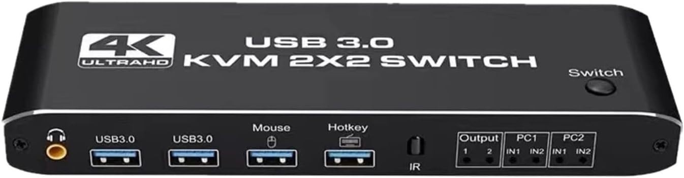 2 in 2 Out 4K HDMI KVM Selector Box 2x1, Dual Monitor Switch HDMI Switch with 2*
