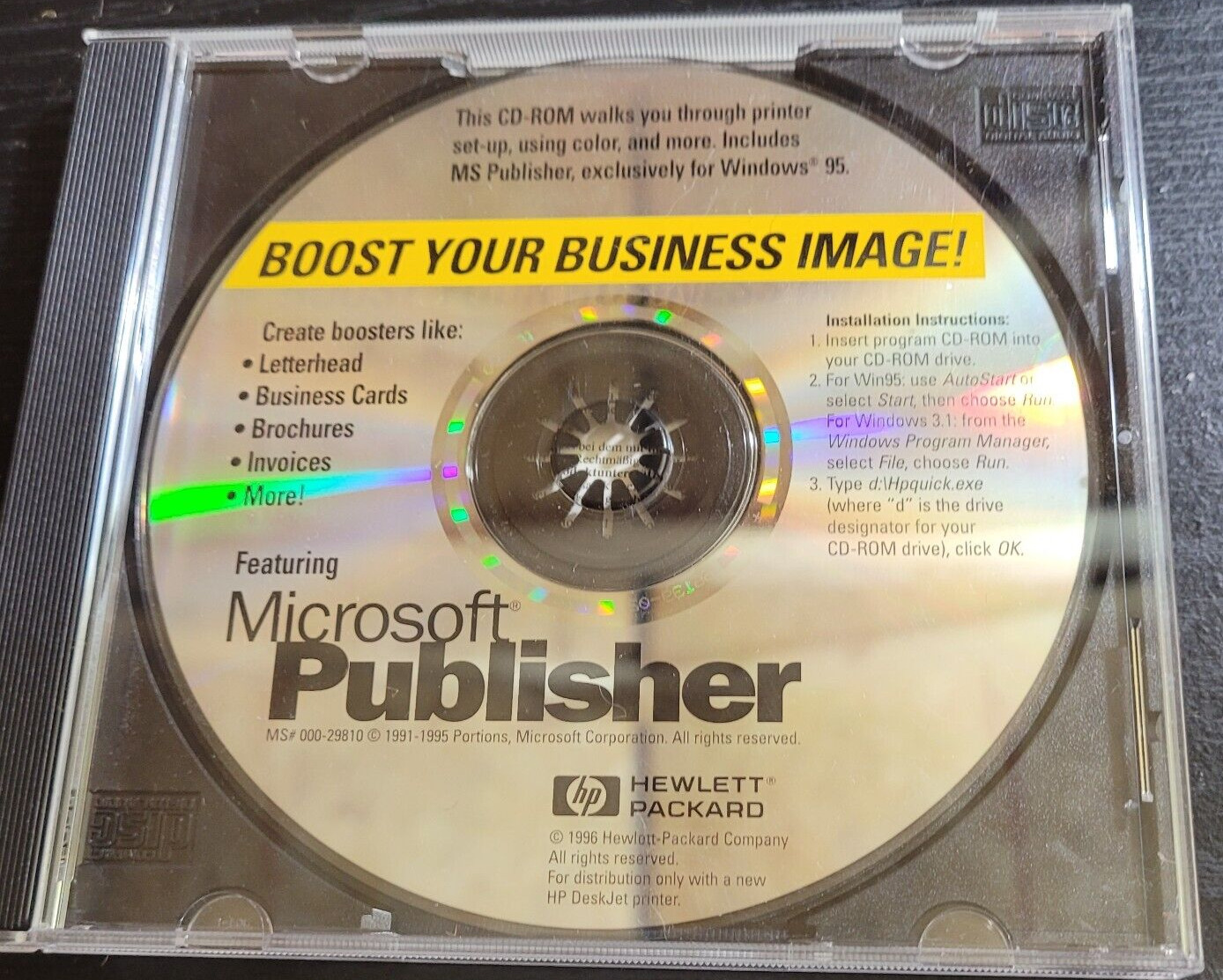 Vintage PC Software Microsoft Publisher 1991-1995 Windows 95 CD-Rom CD
