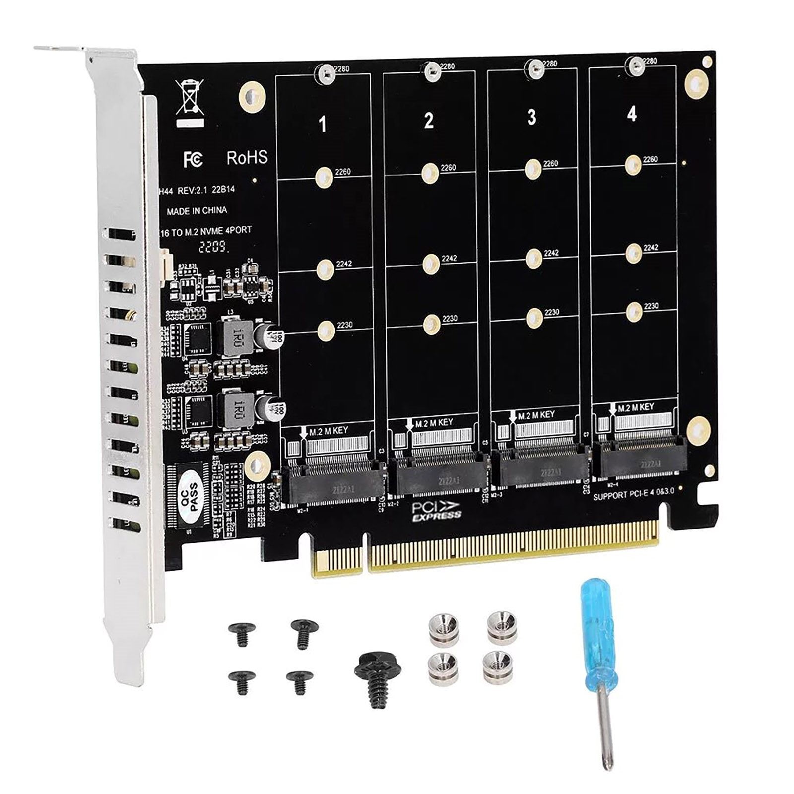 M.2 NVME SSD To PCIE X16 Adapter 4-Port High Speed 4x32Gbps Expansion Card