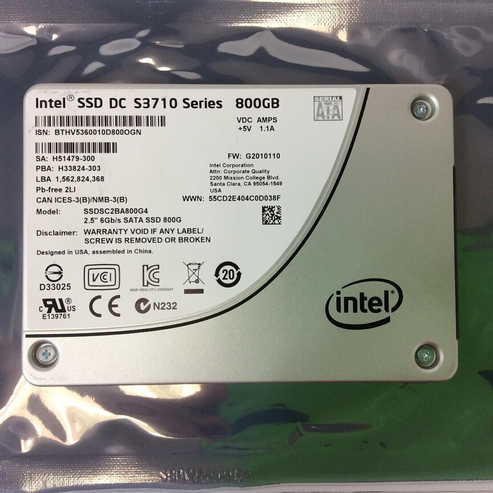 NEW Intel SSD DC S3710 Series 800GB 2.5''SATA 6Gb/s Enterprise Solid State Drive