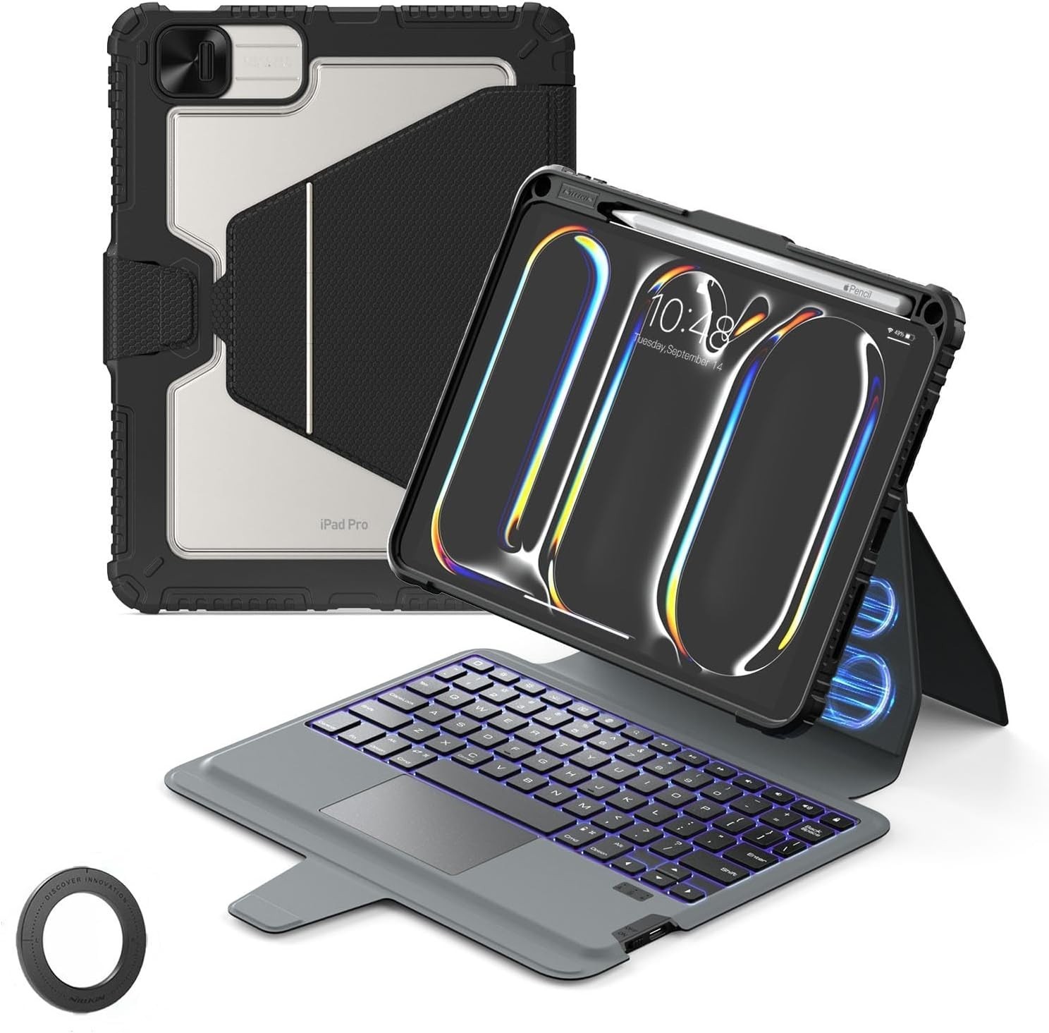 iPad Pro 11 iPad Air 5 4 Case with Keyboard Trackpad Backlit Nillkin Black