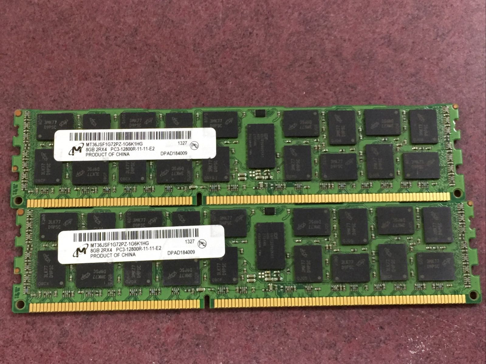 Lot of 2 - 16GB (2x8GB) 2Rx4 PC3-12800R DDR3-1600 Micron SERVER MEMORY RAM