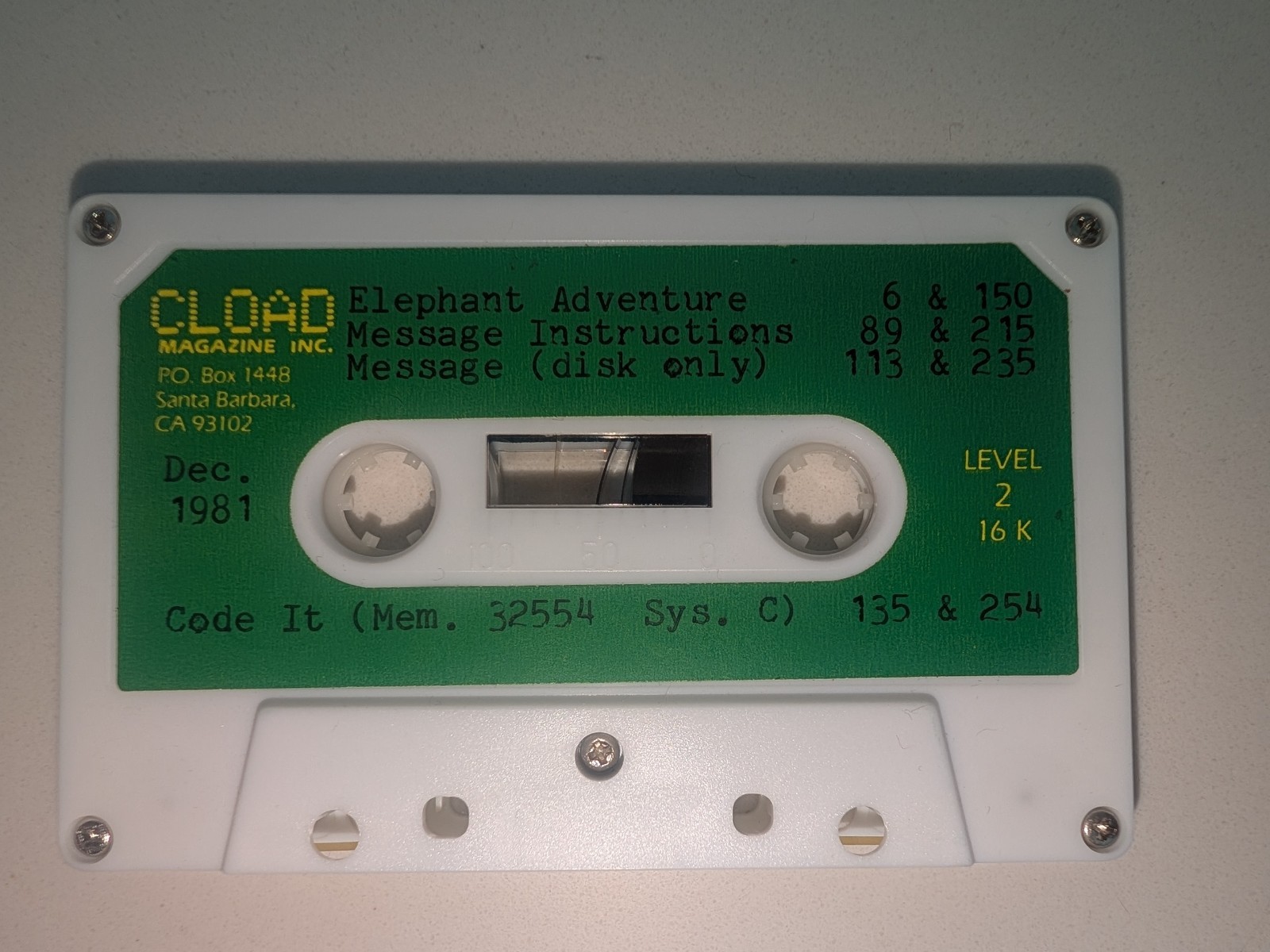 Vintage Dec. 1981 Original CLOAD Magazine Cassette Level 2 16K for TRS-80
