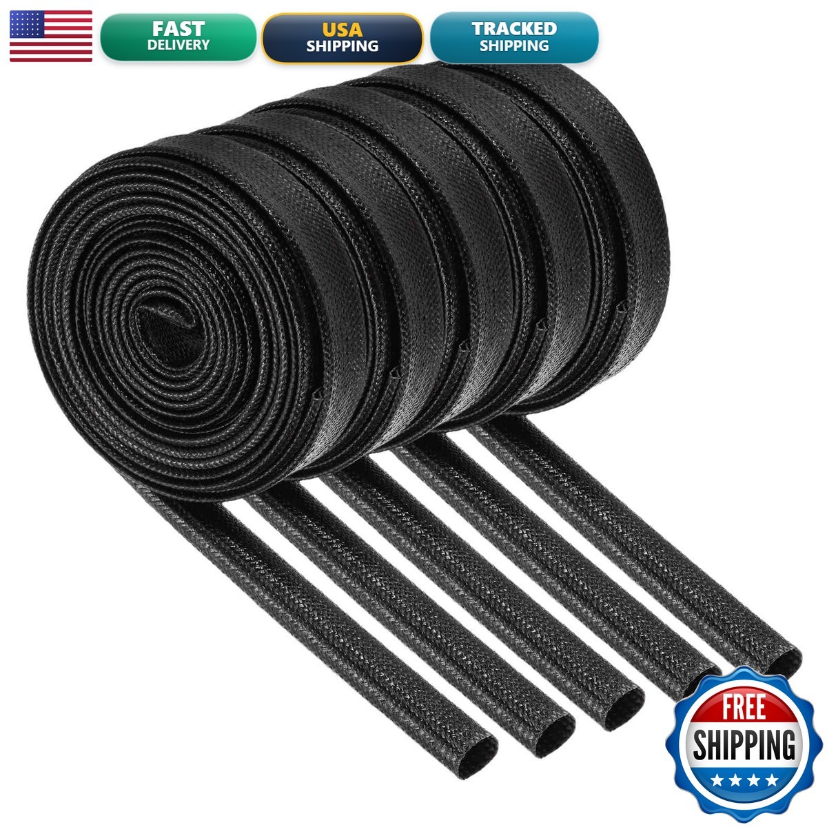 MECCANIXITY 5Pcs Wire Insulation Braid Fire Sleeve 9.8Ft 7mm ID Black