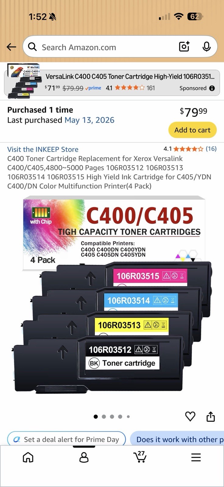 INKEEP Compatible Xerox VersaLink C400/C405 Toner 4pk BK/C/M/Y 106R03512-15