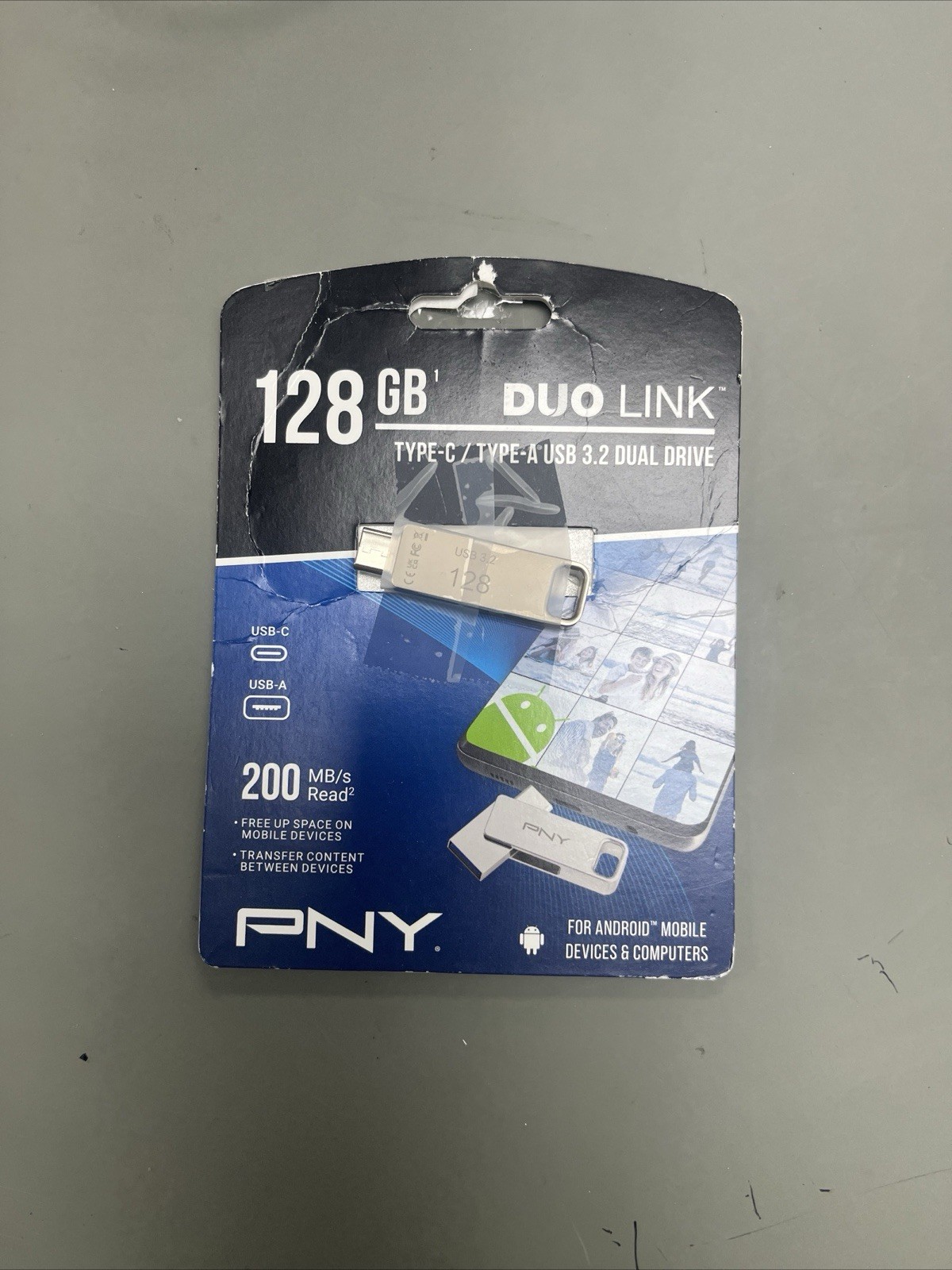 PNY - 128GB DUO LINK USB 3.2 Type-C Dual Flash Drive - Silver New Bulk Package