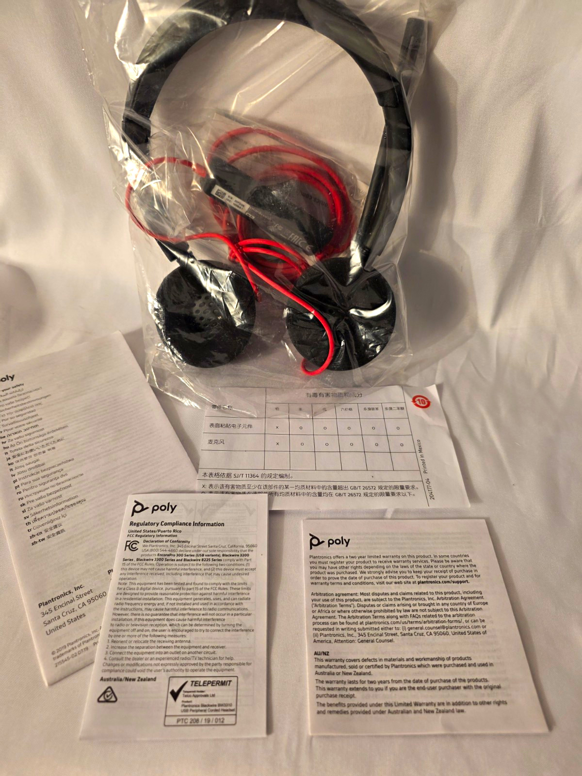 Poly Blackwire 3320 USB-A Wired Stereo Headset Noise Cancel Boom Mic Black/Red