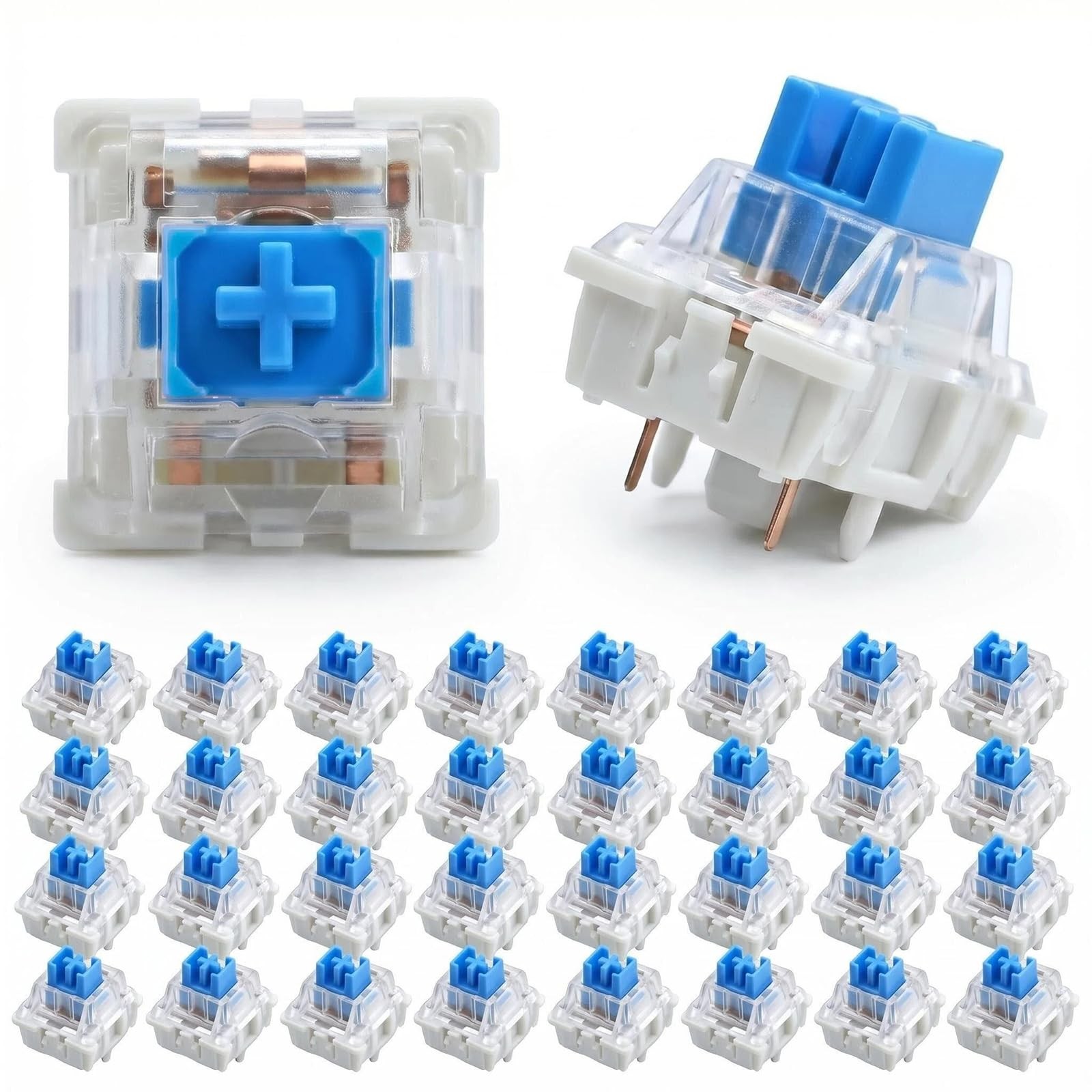 30Pcs Clicky 3-Pin Blue Mechanical Keyboard Switches, Tactile for DIY Toys