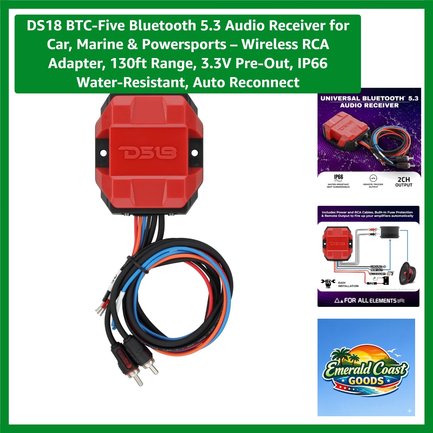 Advanced Bluetooth 5.3 Receiver with RCA Pre-Out: Perfect for Powersports & More