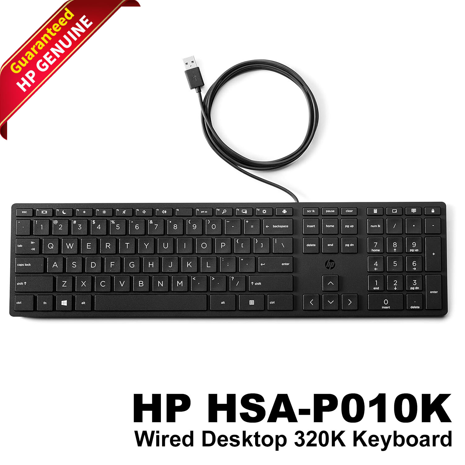 HP Smart 320K Slim USB Wired Keyboard 108-Key QWERTY US Black HSA-P010K L96909-0