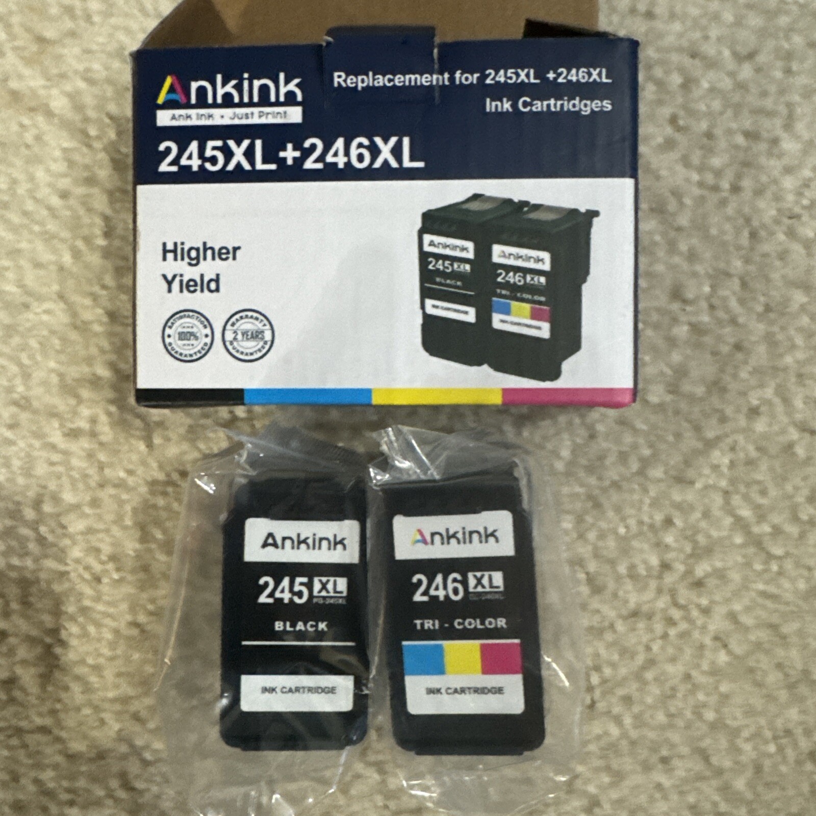 Ankink 245XL Black + 246 XL Tri-color Ink Replacement Cartridges. Expiry 08-2026