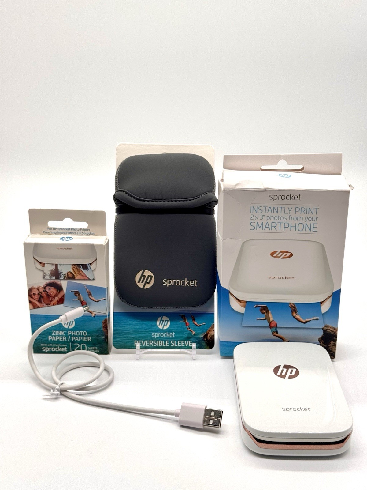HP X7N07A Sprocket 100 Portable Photo Printer with New Case + Paper