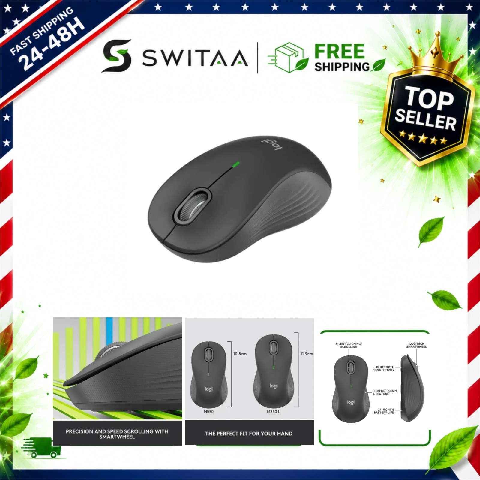 Logitech Signature M550 L Wireless Bluetooth Mouse Full Size Silent Clicks