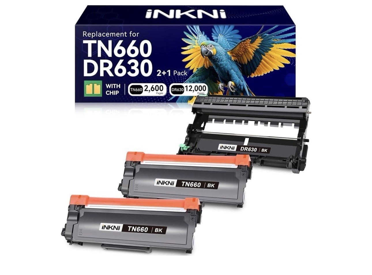 InkNI TN660 DR630 3-Pack Compatible Toner 2 + Drum 1 for Brother Black