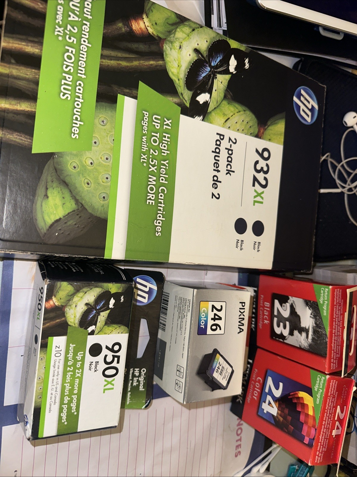 Bundle of Ink Cartridges (HP, etc.) Pre owned, some new, some used