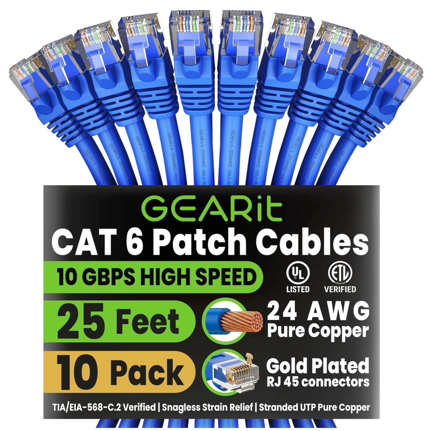 High-Speed Cat 6 Ethernet Cable 10Gbps 25 ft