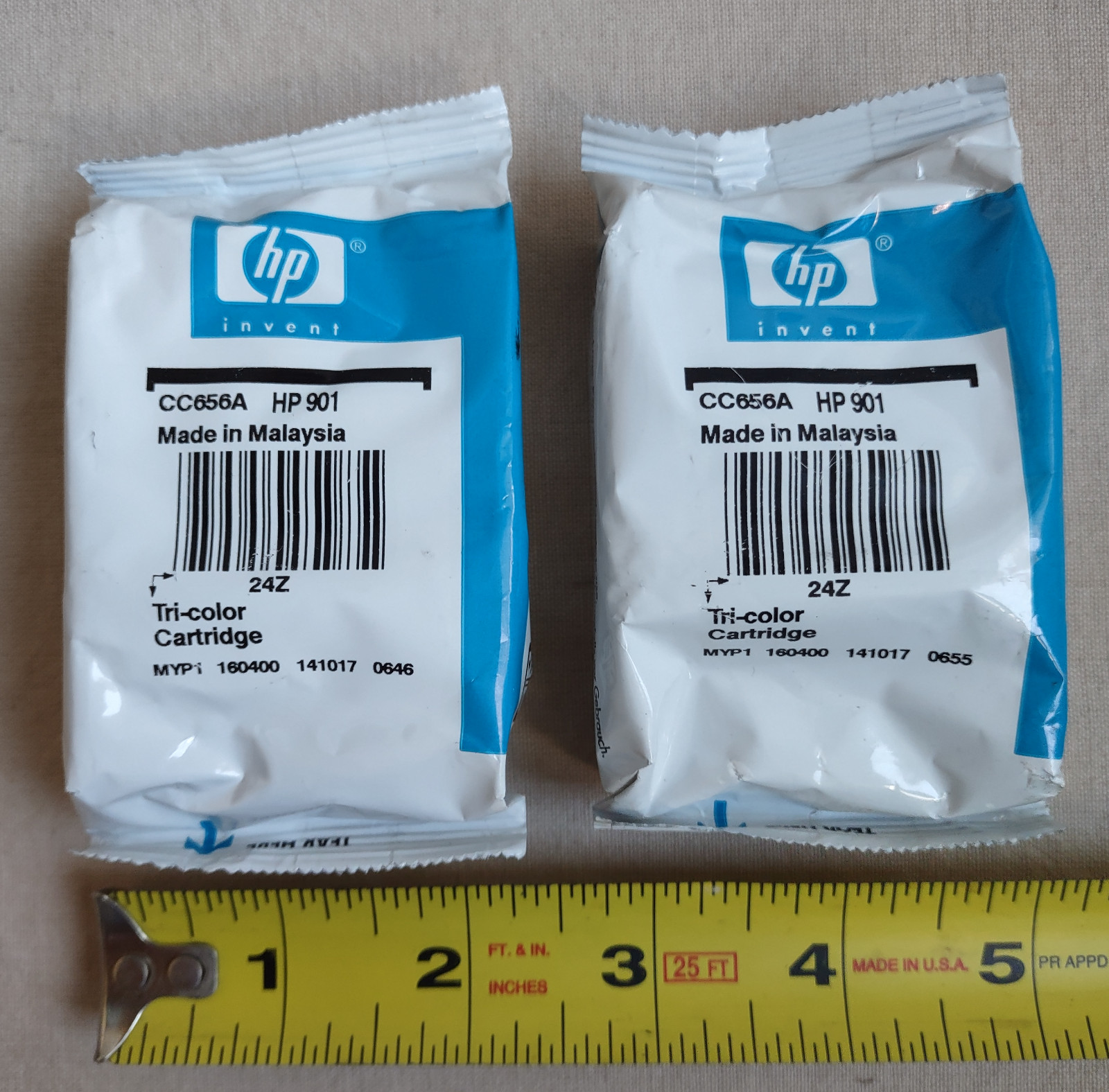 Lot of Two (2) Genuine OEM HP 901 Tri-Color Ink Cartridges, NEW Sealed