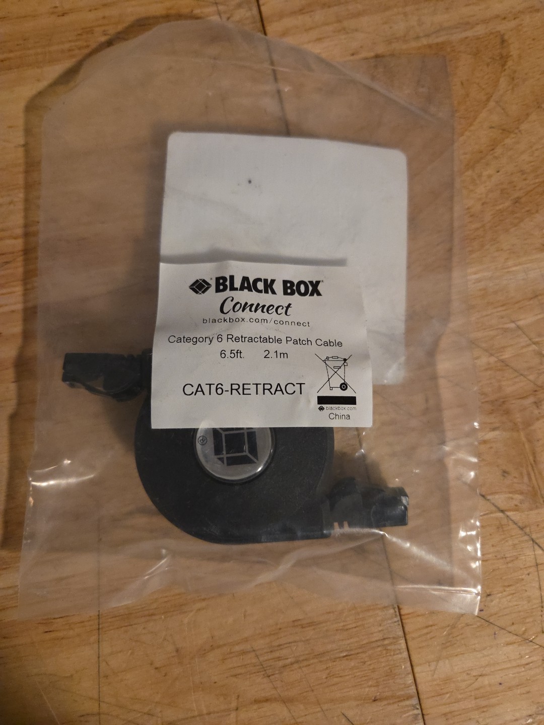 Category 6 Retractable Patch Cable 6.5' Ft Black Box CAT6-RETRACT For Network De