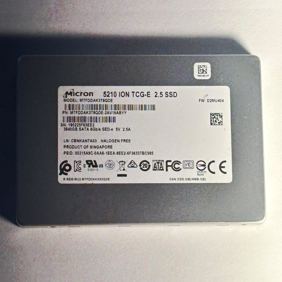 Micron 5210 ION 3.84TB 2.5in SATA SSD BRAND NEW 100% (crystal disk shown)