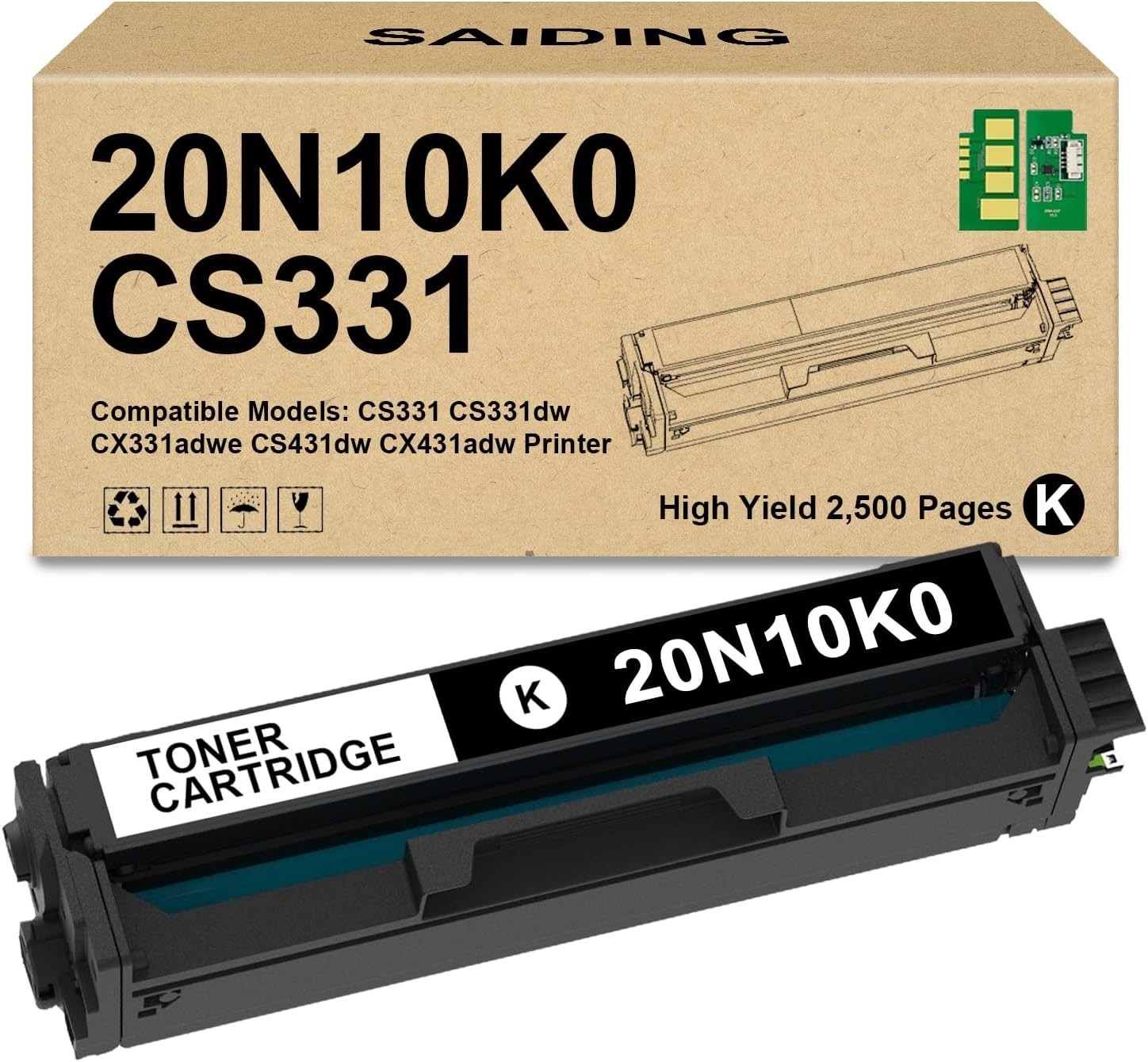 CS331 Toner Cartridge 20N10K0 Black for Lexmark CS331 CX331 CX431 Printers
