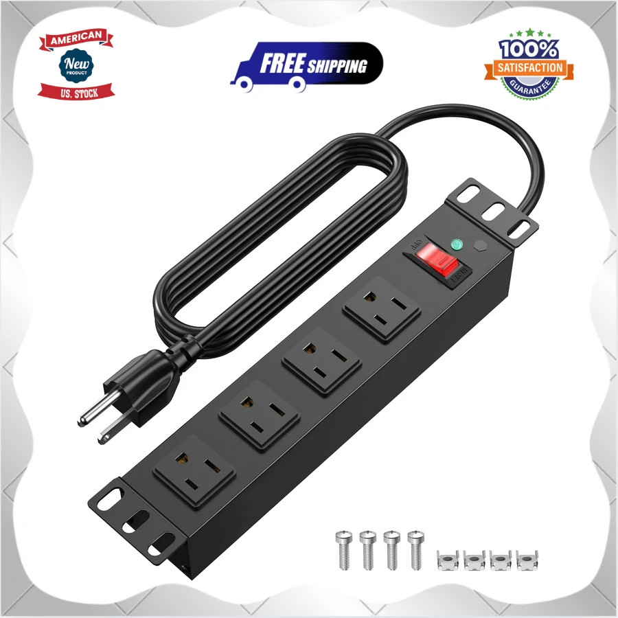 10 Inch Rack PDU 1U 4 Outlet Surge Protector 15A 6ft Cord for Server Cabinet