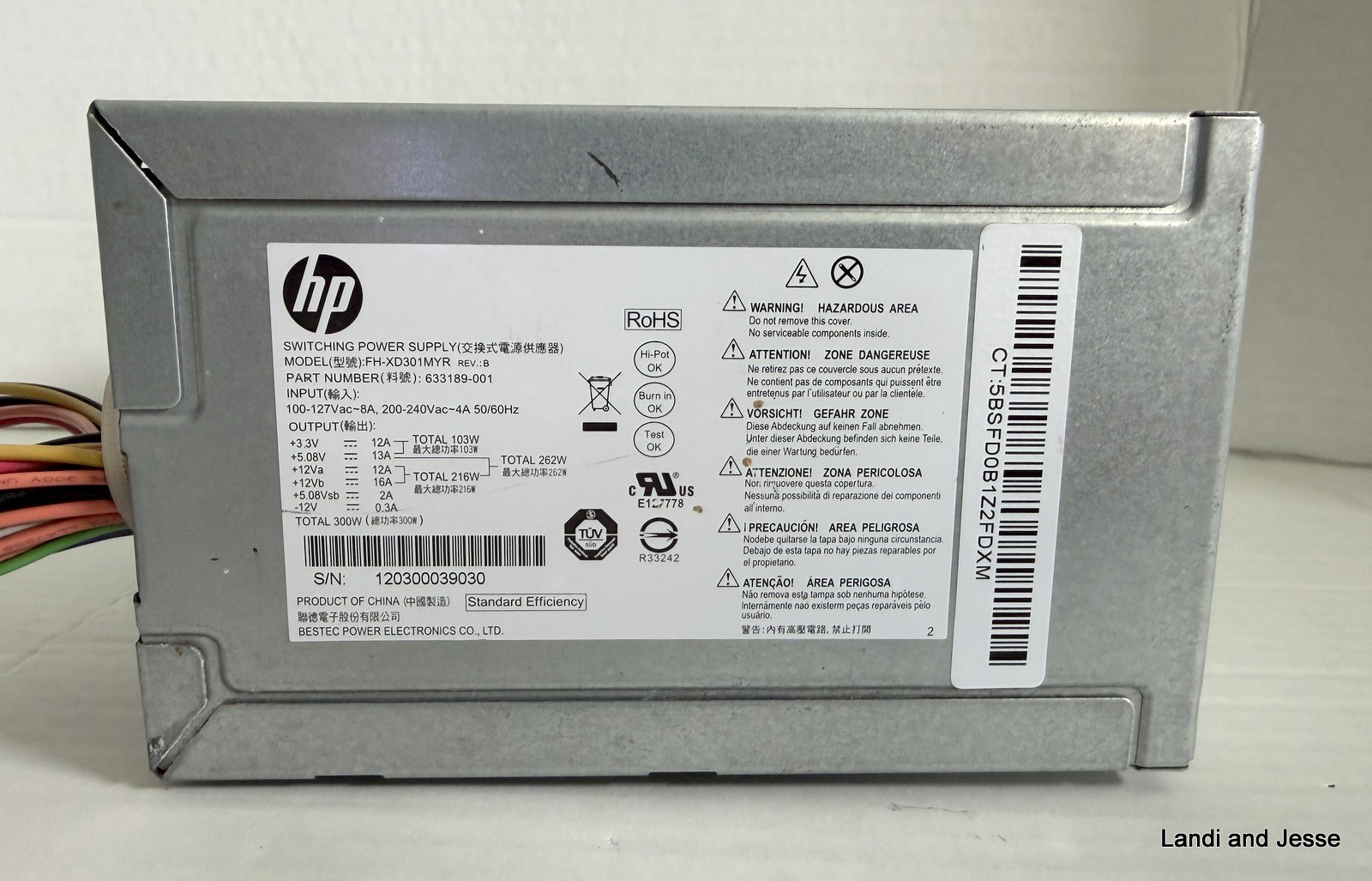 HP Pro 3400 Microtower PC FH-XD301MYR 300W Switching Power Supply- 633189-001