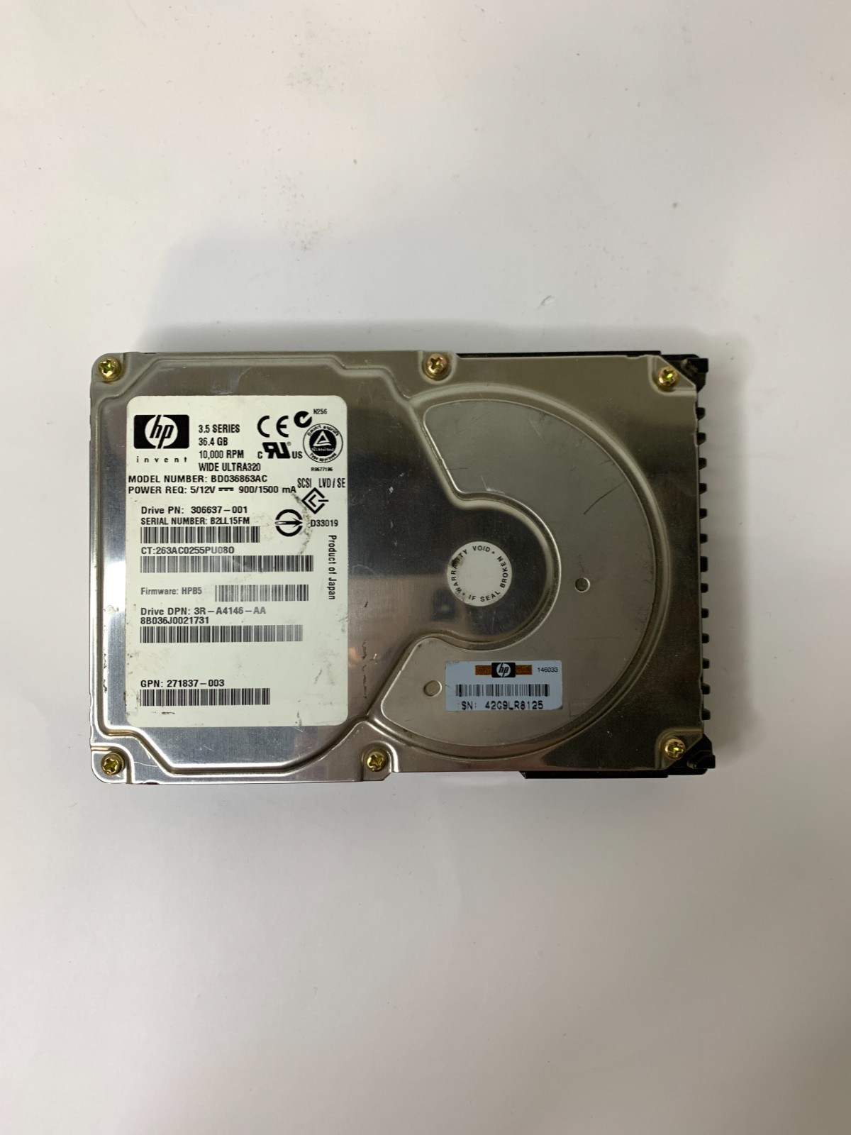 36.4 GB HP BD036863AC SCSI Internal 10K RPM 3.5" 306637-001 Hard Drive - NoCaddy