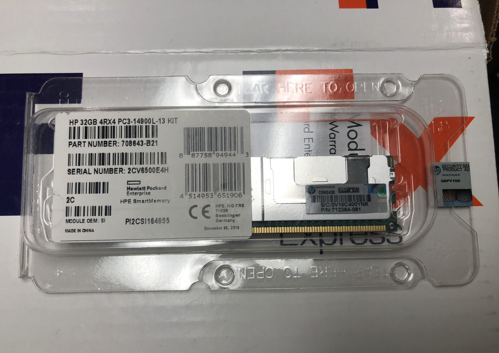 HP Genuine 1x 32GB PC3-14900L 4Rx4 Load Reduced Quad Rank ECC RAM Memory Server