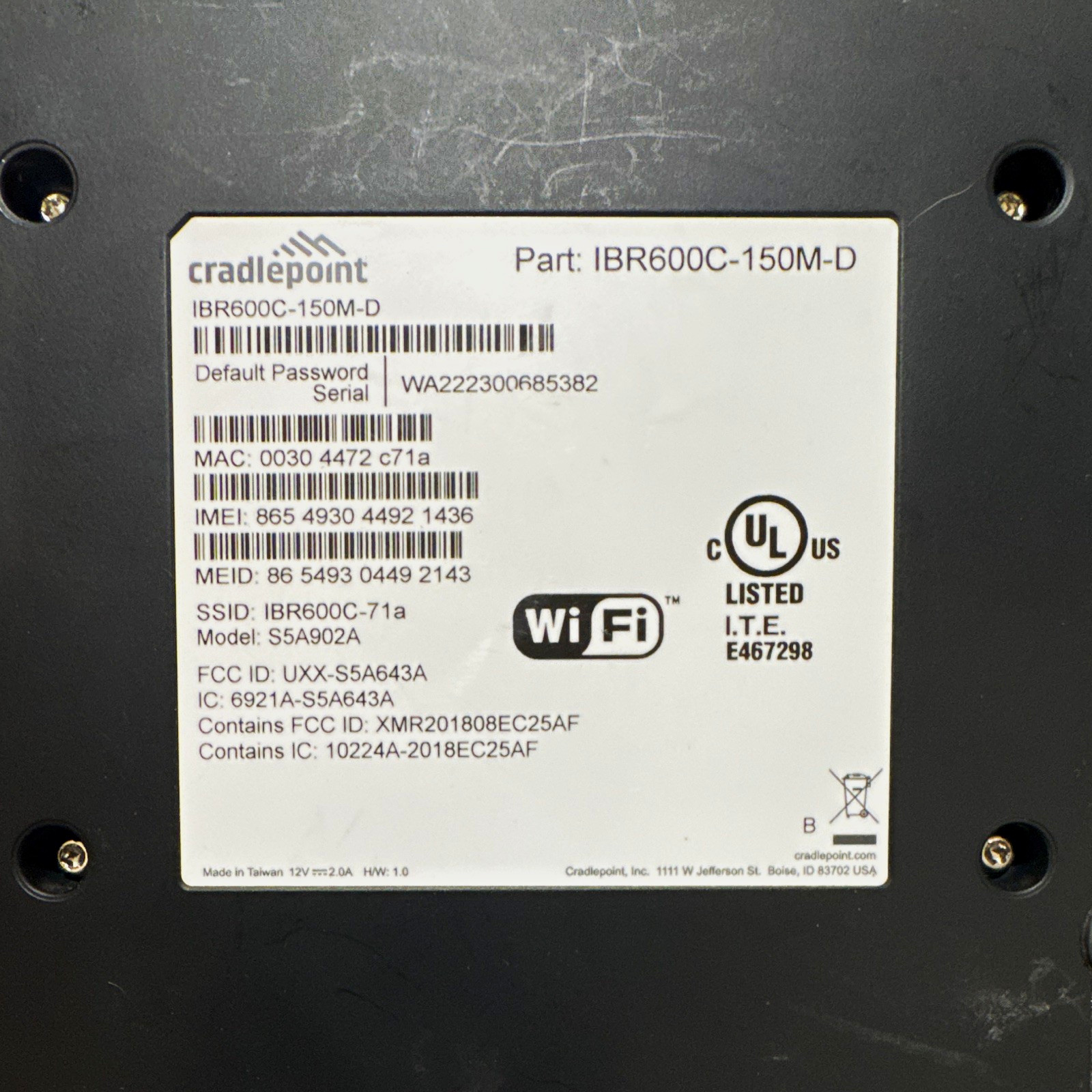 Cradlepoint IBR600C-150M-D Wireless WiFi Router 150Mbps VPN 1 LAN Black