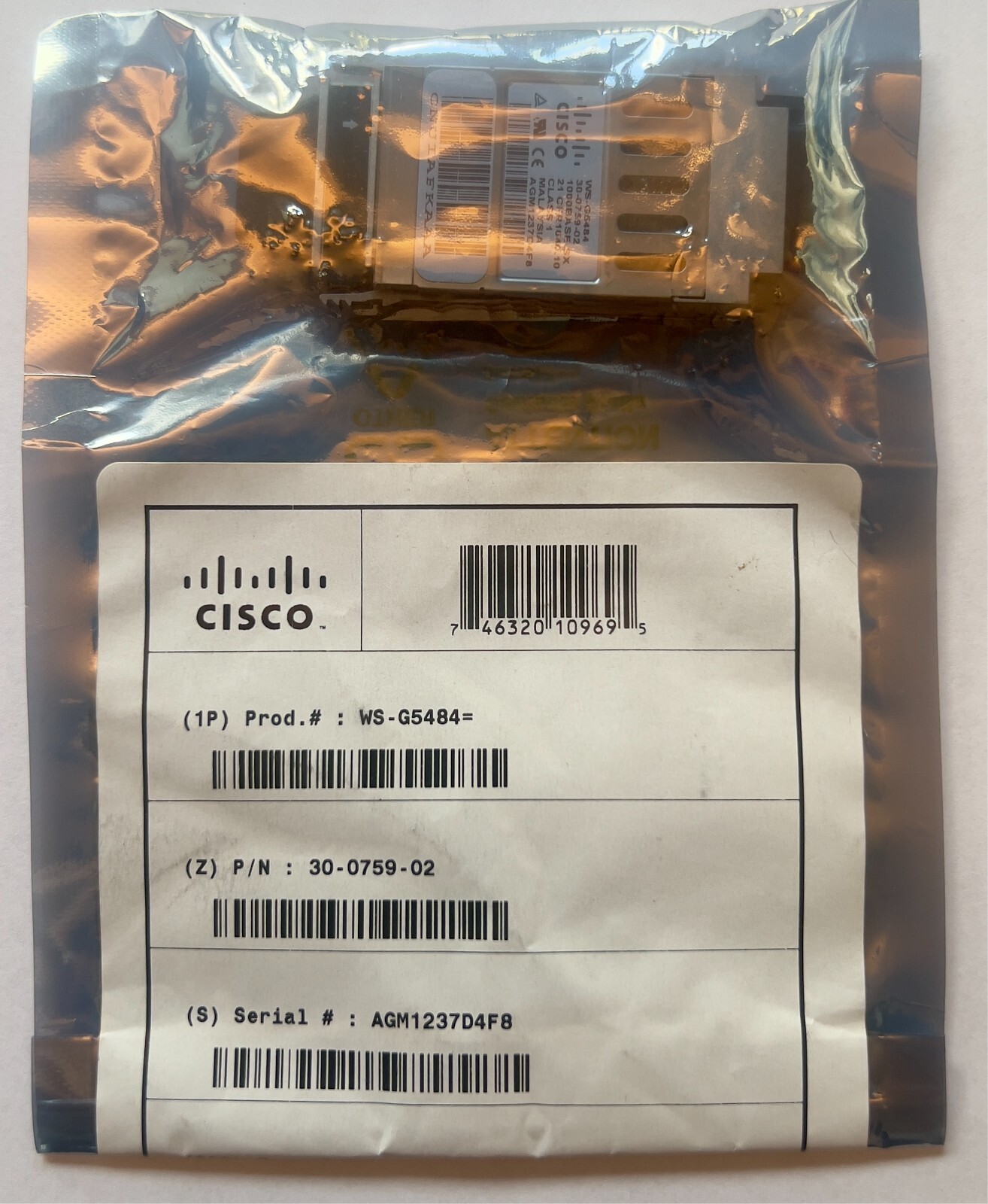 Cisco WS-G5484 GBIC Transceiver Module Sealed Cisco Systems 30-0759-03 - New
