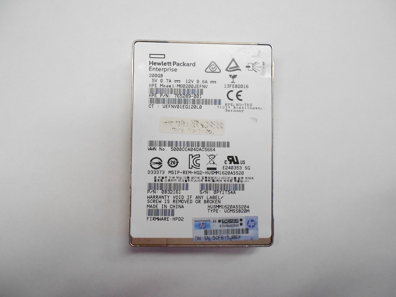 HP 200GB SSD SAS 2.5" 12Gbps Server server Hard Drive MO0200JEFNV 765289-001