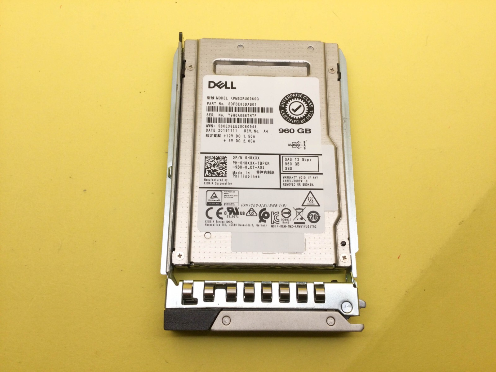 H8X3X Dell 960GB SAS 12Gbps Read Intensive 2.5'' SSD KPM5XRUG960G w/ Gen 14th