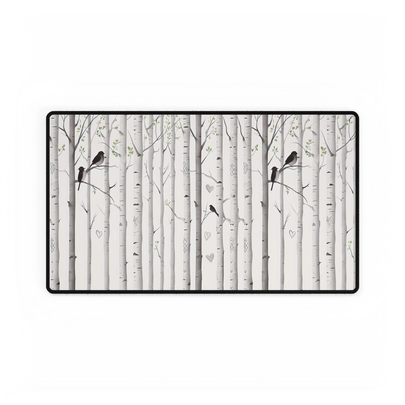 Birch Tree Bird Pattern Desk Mat | Forest Woodland Mousepad