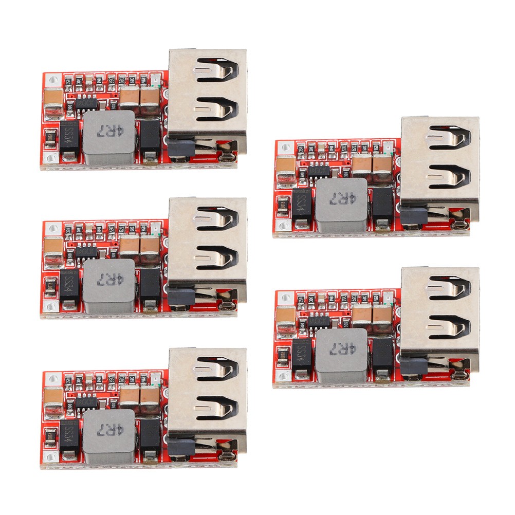 5Pcs USB Buck Module Dc-Dc Charger for Car 5V 3A Red Pcb Durable