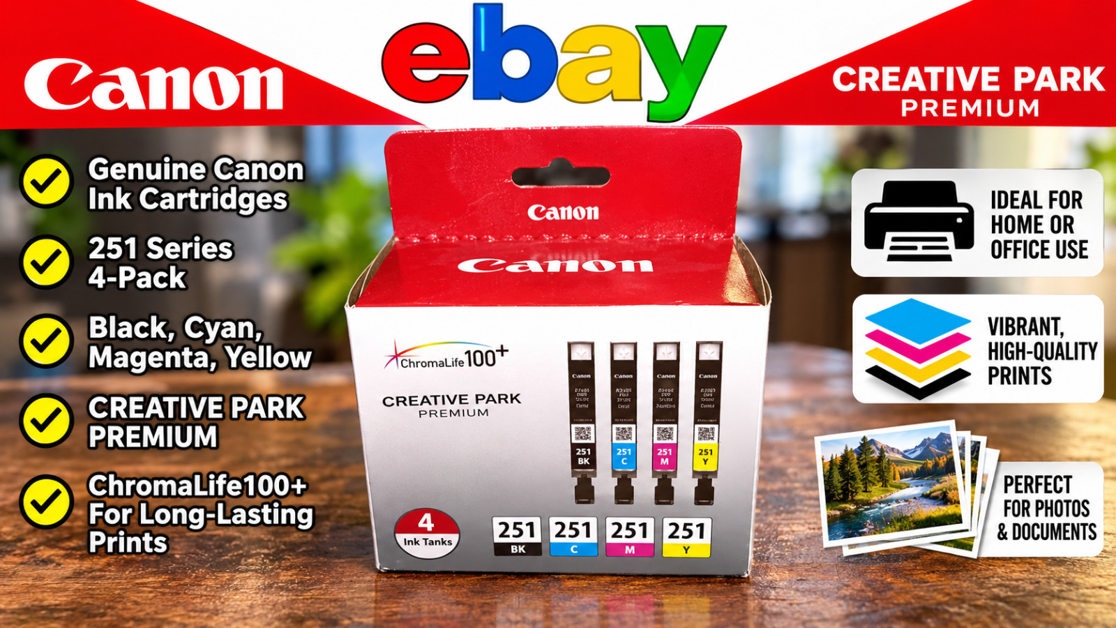Canon CLI-251 Ink Cartridges 4 Pack Black Cyan Magenta Yellow New Sealed