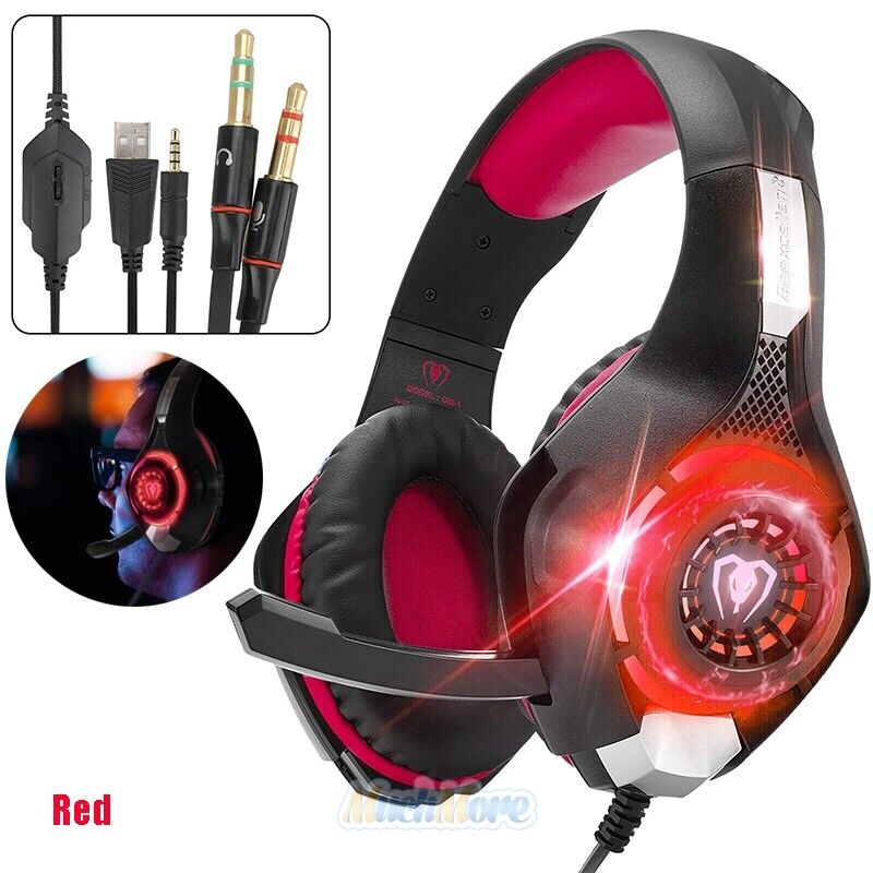 Pro Gaming Headset Stereo Surround 3.5mm LED w/Mic For NINTENDO SWITCH/PS4/XBOX