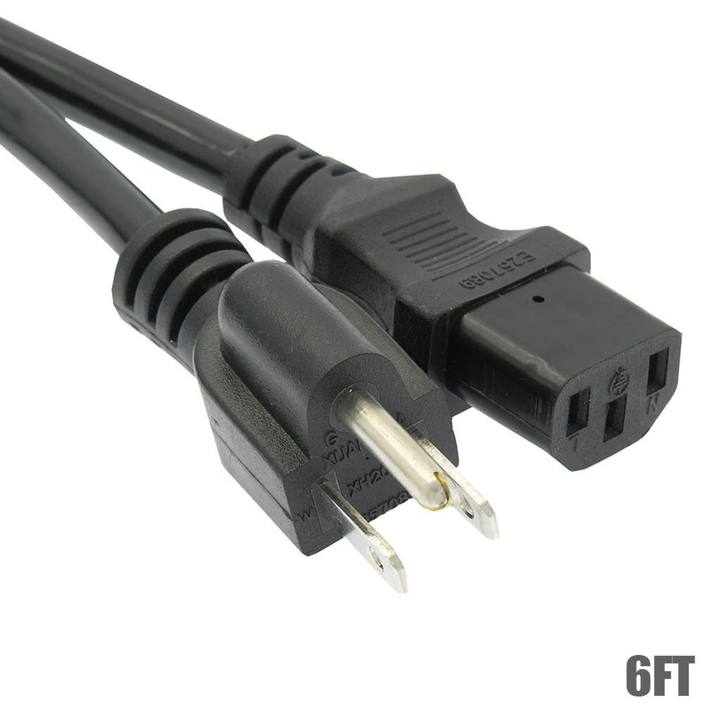6ft 3-Conductor 14AWG NEMA 5-15P to IEC320 C13 PC Monitor AC Power Cord Cable