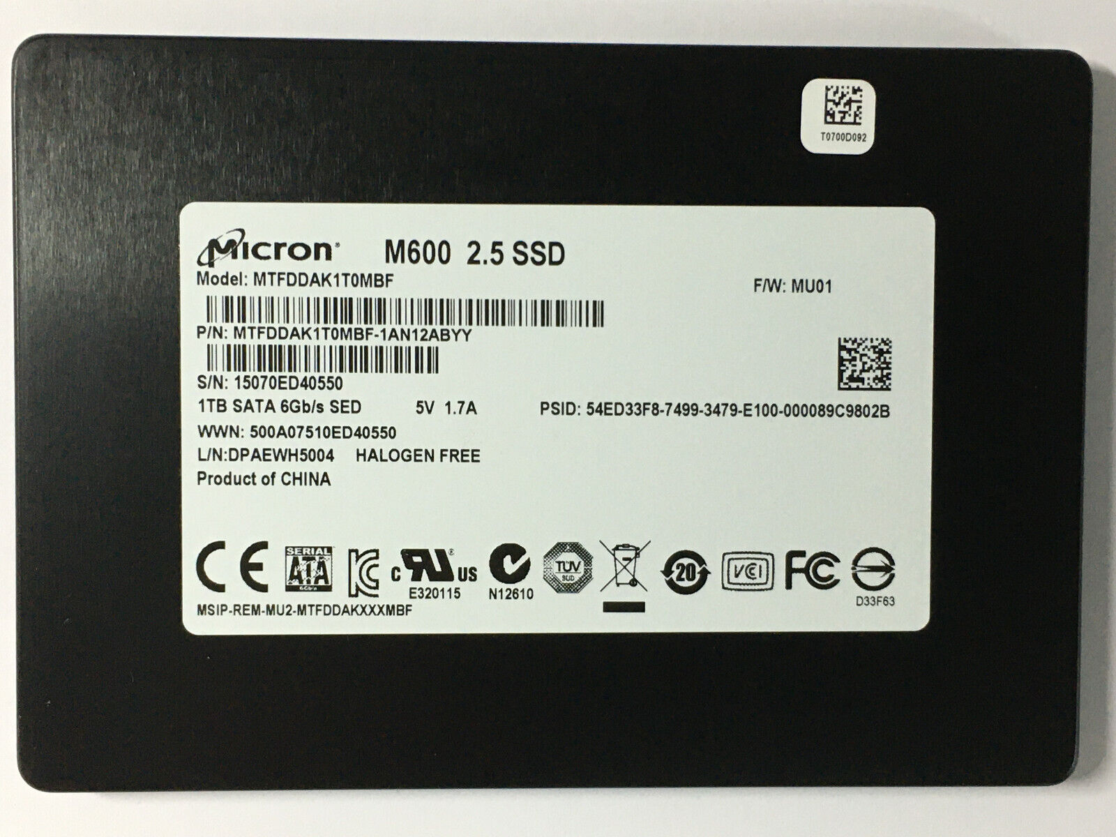 Micron Crucial M600 1TB SSD  Internal MTFDDAK1T0MBF 2.5
