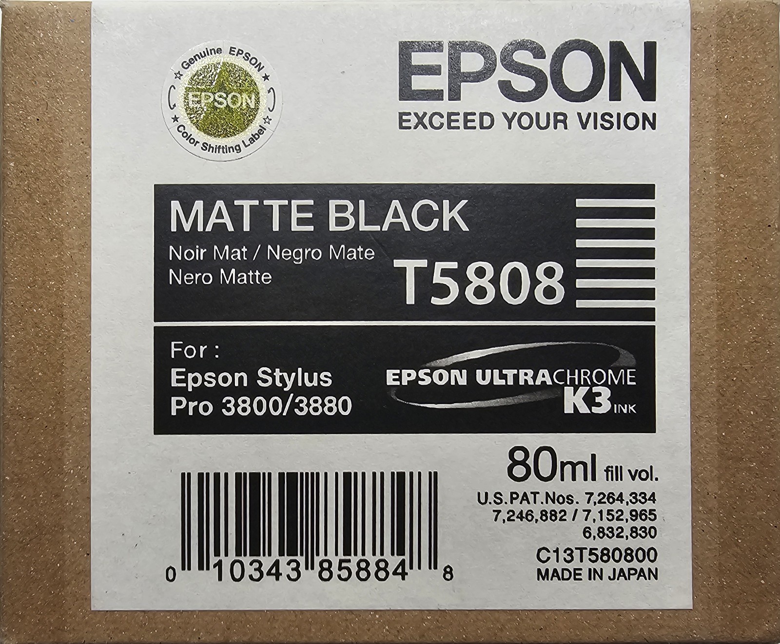 Genuine Epson T5808 Matte Black Ink Cartridge 80ml Stylus Pro 3800 3880 NEW